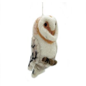 Handcrafted Felted Wool Barn Owl Bird Ornament made in Nepal, Fair Trade.